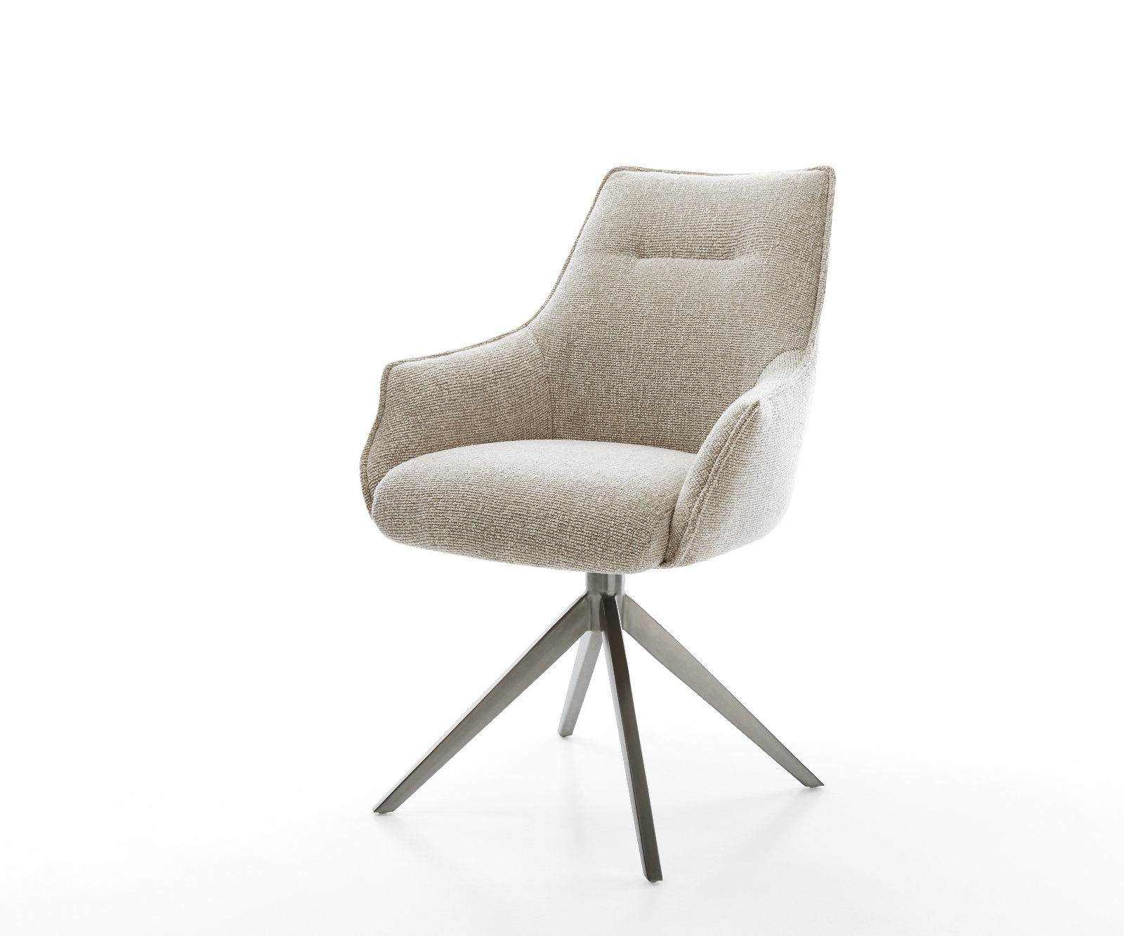 Jídelní židle Alja-Flex s područkami látka Měkký béžová křížová podnož široká grafitová 360° otočný houpací funkce taštičkové pružiny