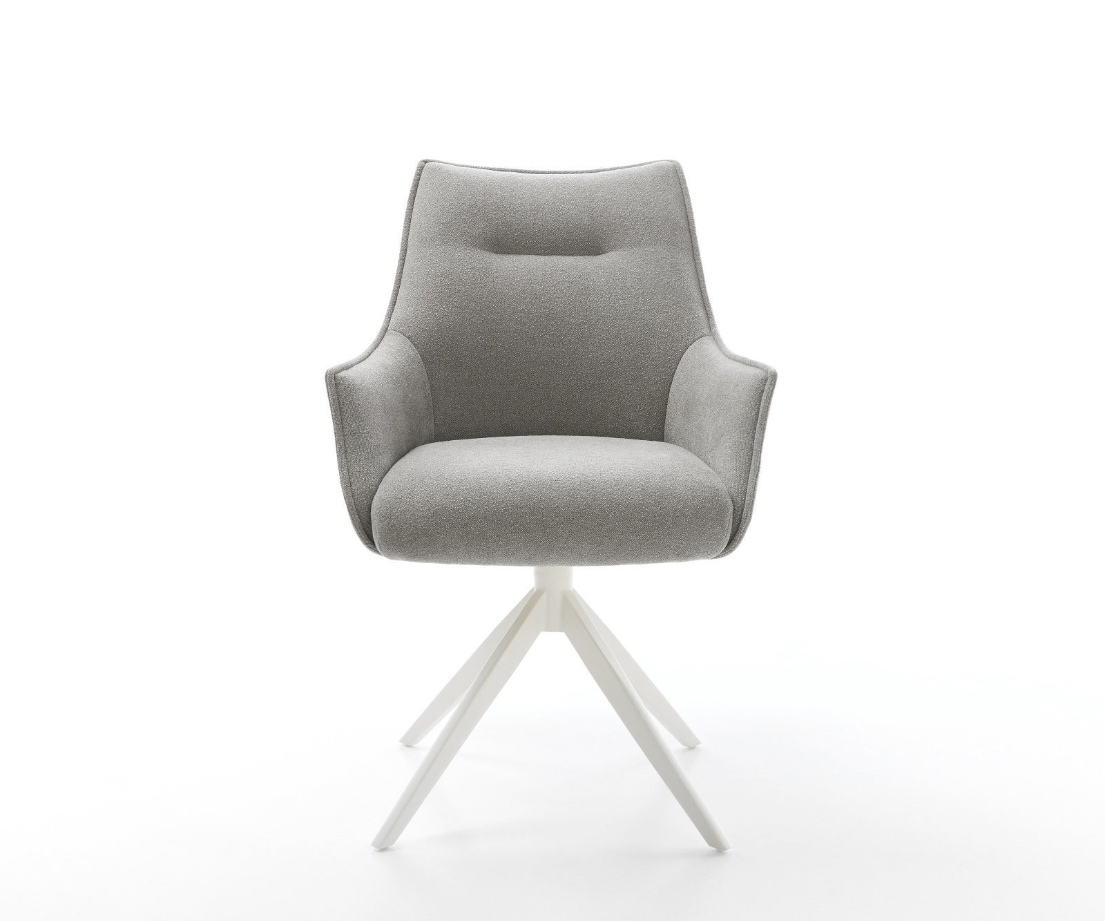 Jídelní židle Alja-Flex s područkami potahová látka Měkký šedá křížová podnož široká bílá 360° otočný houpací funkce taštičkové pružiny - Obrázek 2