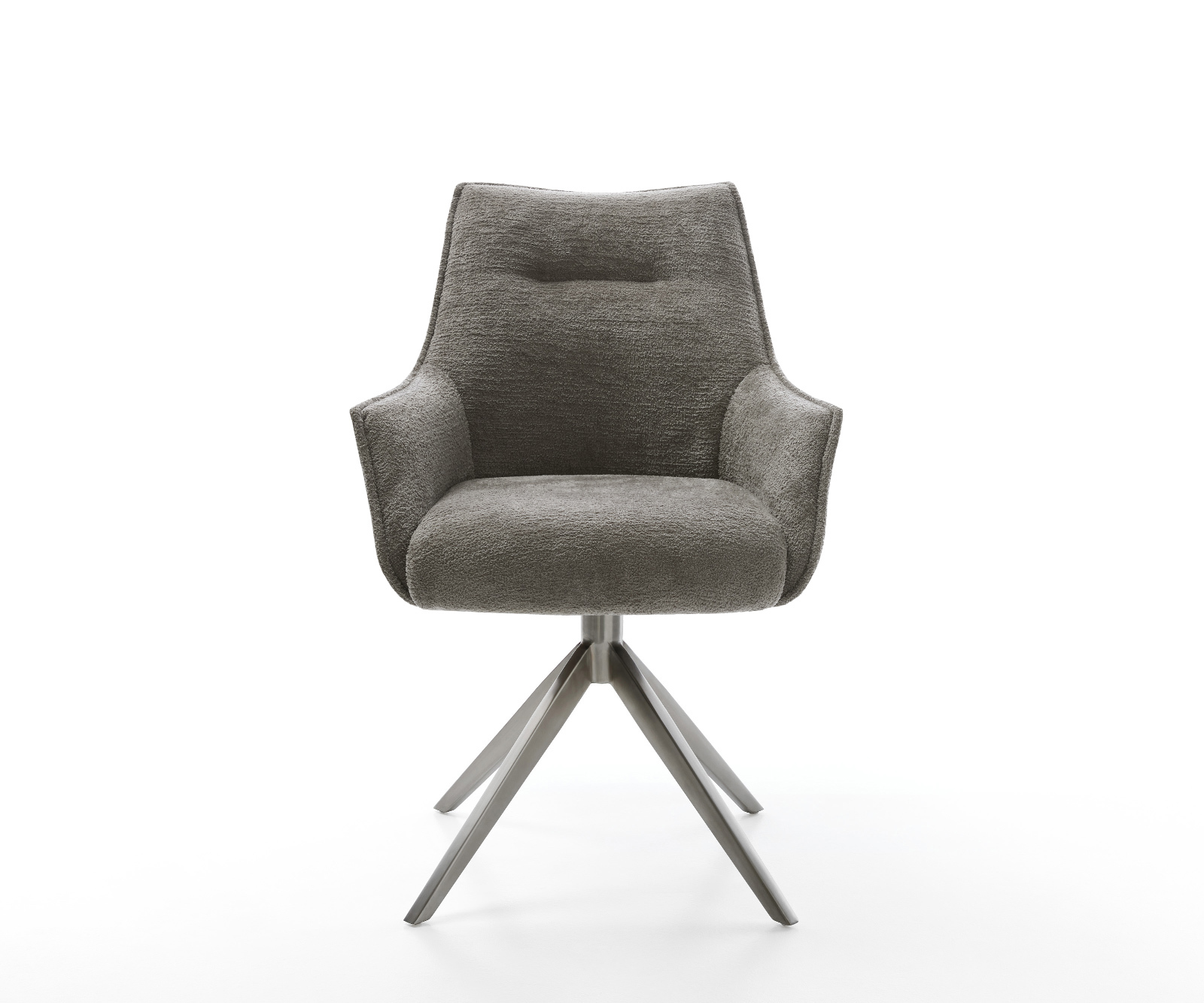 Jídelní židle Alja-Flex s područkami bouclé měkký tmavě béžová křížová podnož široká grafitová 360° otočný houpací funkce taštičkové pružiny - Obrázek 2