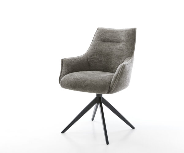 Jídelní židle Alja-Flex s područkami bouclé měkký tmavě béžová křížová podnož široká černá 360° otočný houpací funkce taštičkové pružiny