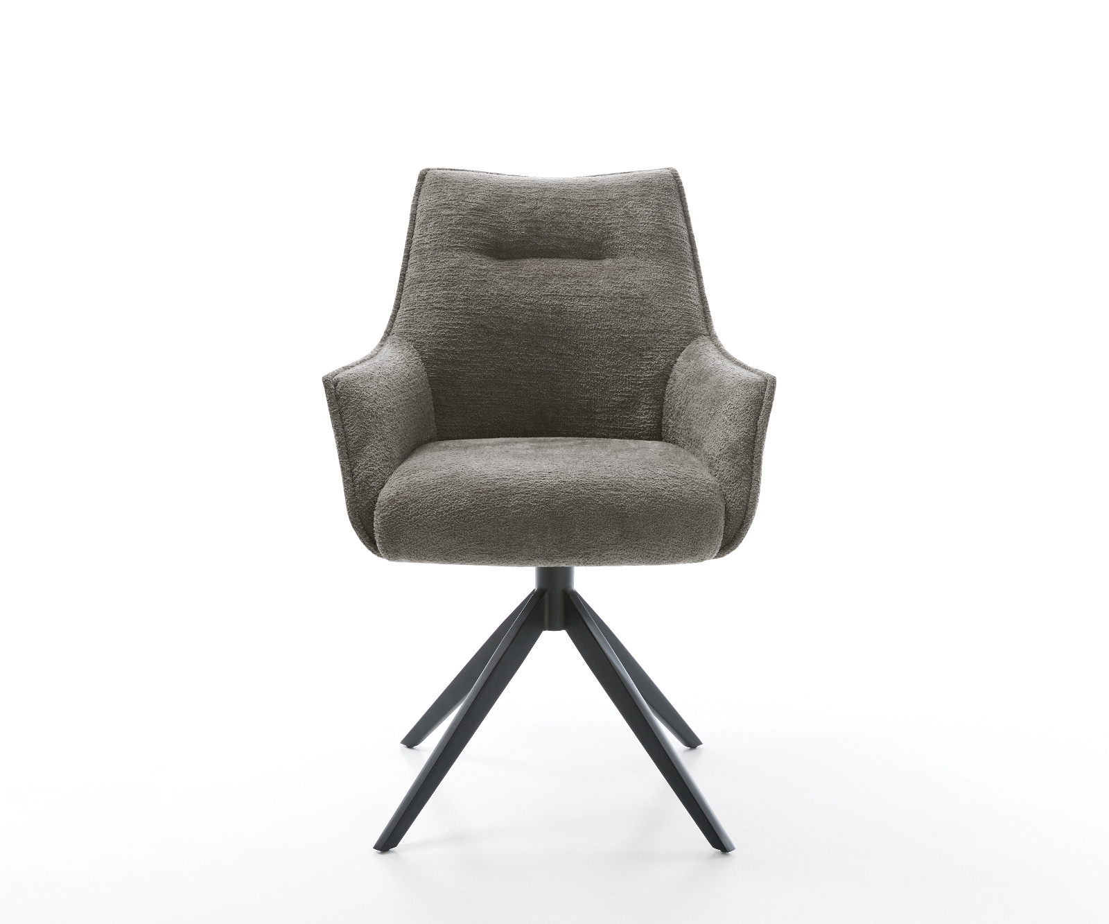 Jídelní židle Alja-Flex s područkami bouclé měkký tmavě béžová křížová podnož široká černá 360° otočný houpací funkce taštičkové pružiny - Obrázek 2