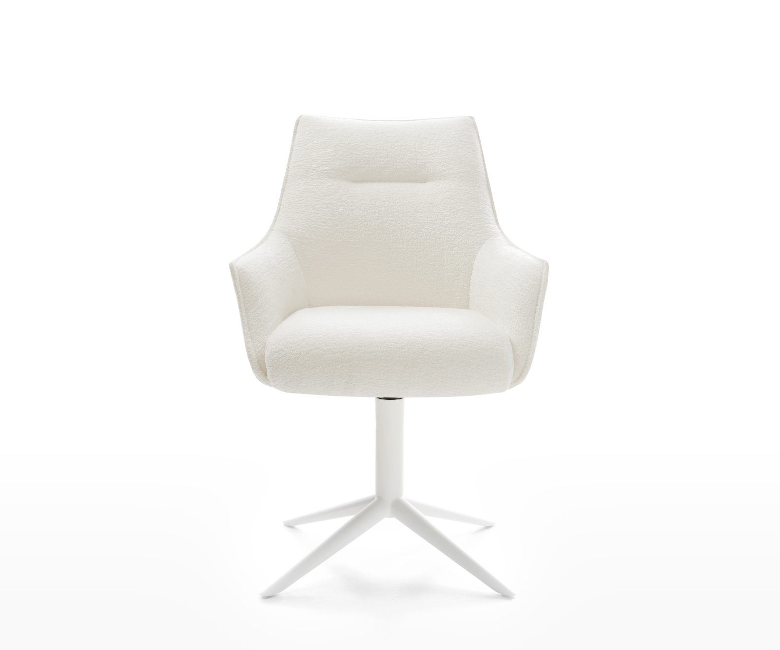 Jídelní židle Alja-Flex s područkami bouclé měkký béžová podnož křížová bílá 360° otočný houpací funkce taštičkové pružiny - Obrázek 2