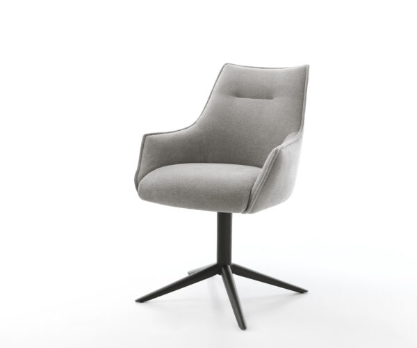 Jídelní židle Alja-Flex s područkami potahová látka Měkký šedá křížová podnož černá 360° otočný houpací funkce taštičkové pružiny