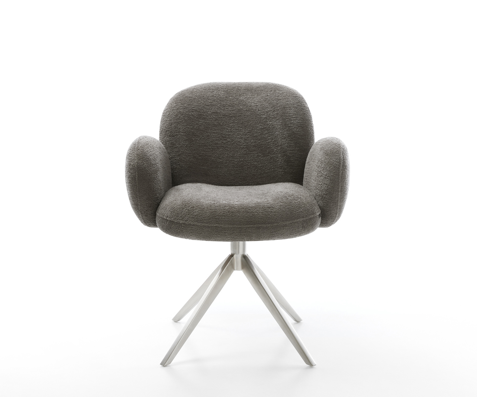 Jídelní židle Nube-Flex s područkami bouclé měkký tmavě béžová křížová podnož široká nerezová ocel 360° otočný houpací funkce taštičkové pružiny - Obrázek 2