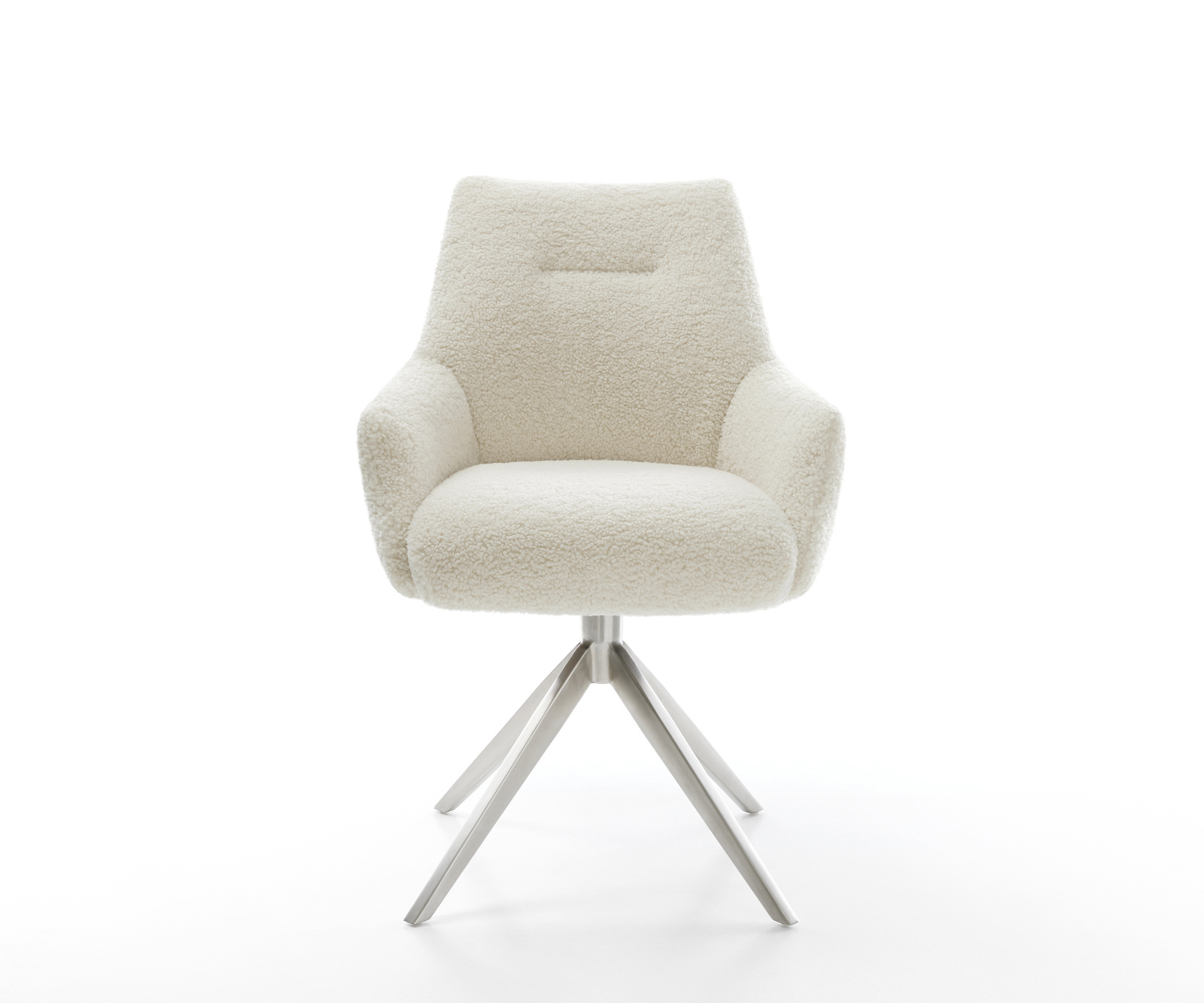 Jídelní židle Alja-Flex s područkami plyšový manšestr béžová křížová podnož široká nerezová ocel 360° otočný houpací funkce taštičkové pružiny - Obrázek 2