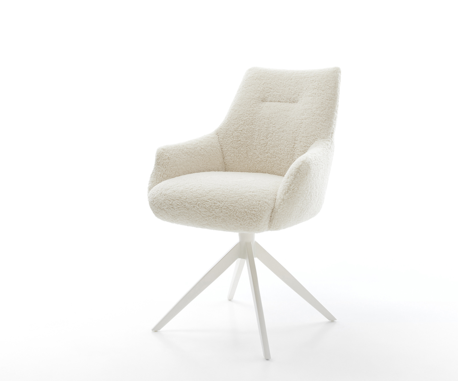 Jídelní židle Alja-Flex s područkami plyšový manšestr béžová křížová podnož široká bílá otočný 360° houpací funkce taštičkové pružiny