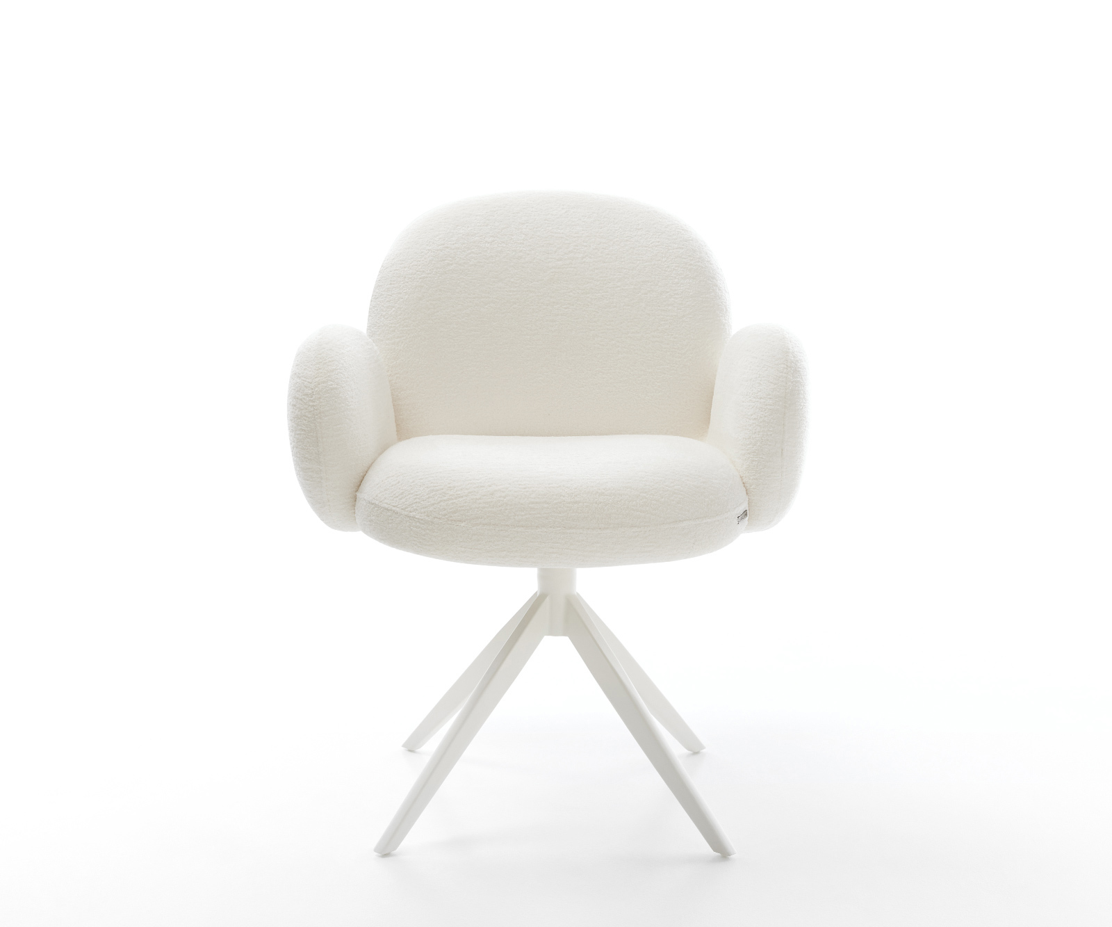 Jídelní židle Nube-Flex s područkami bouclé měkký béžová křížová podnož široká bílá 360° otočný houpací funkce taštičkové pružiny - Obrázek 2