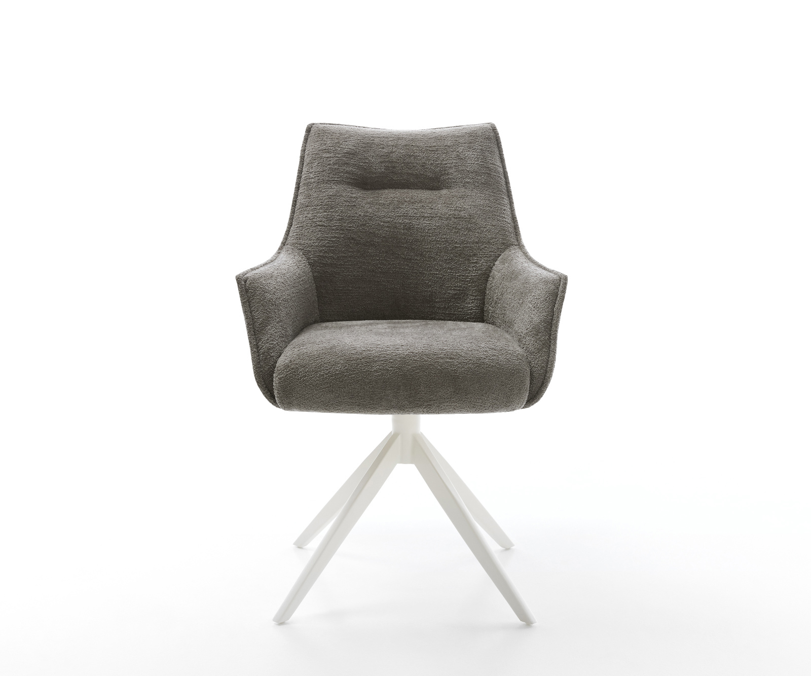 Jídelní židle Alja-Flex s područkami bouclé měkký tmavě béžová křížová podnož široká bílá 360° otočný houpací funkce taštičkové pružiny - Obrázek 2