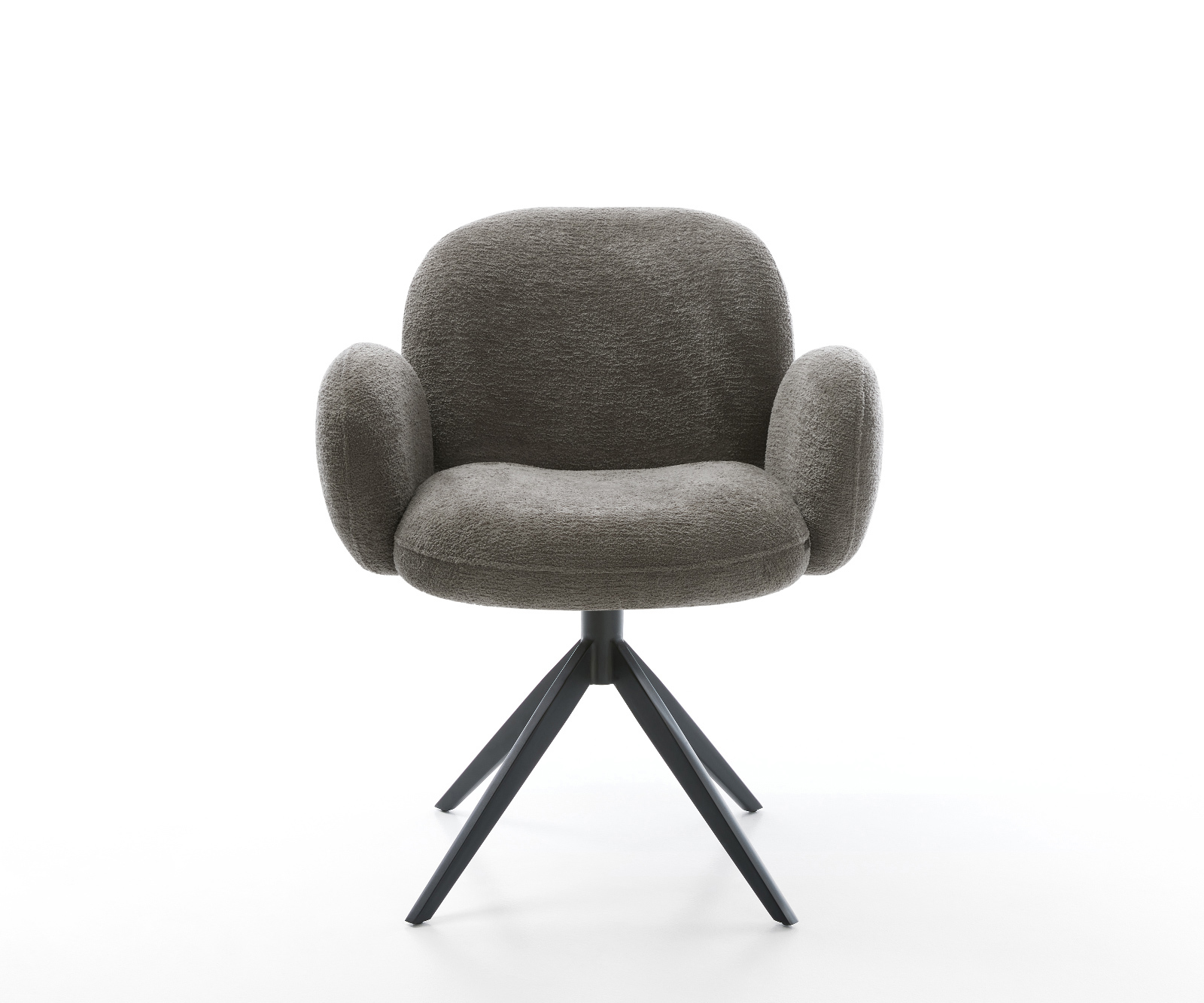 Jídelní židle Nube-Flex s područkami bouclé měkký tmavě béžová křížová podnož široká černá otočný 360° houpací funkce taštičkové pružiny - Obrázek 2