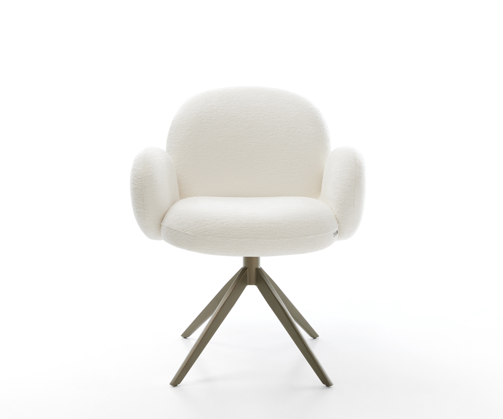 Jídelní židle Nube-Flex s područkami bouclé měkký béžová široká křížová podnož titanová barva 360° otočný houpací funkce taštičkové pružiny - Obrázek 2