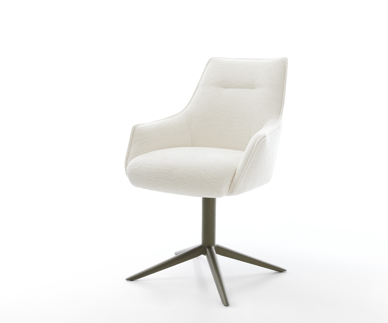 Jídelní židle Alja-Flex s područkami bouclé měkký béžová křížová podnož titanová barva 360° otočný houpací funkce taštičkové pružiny