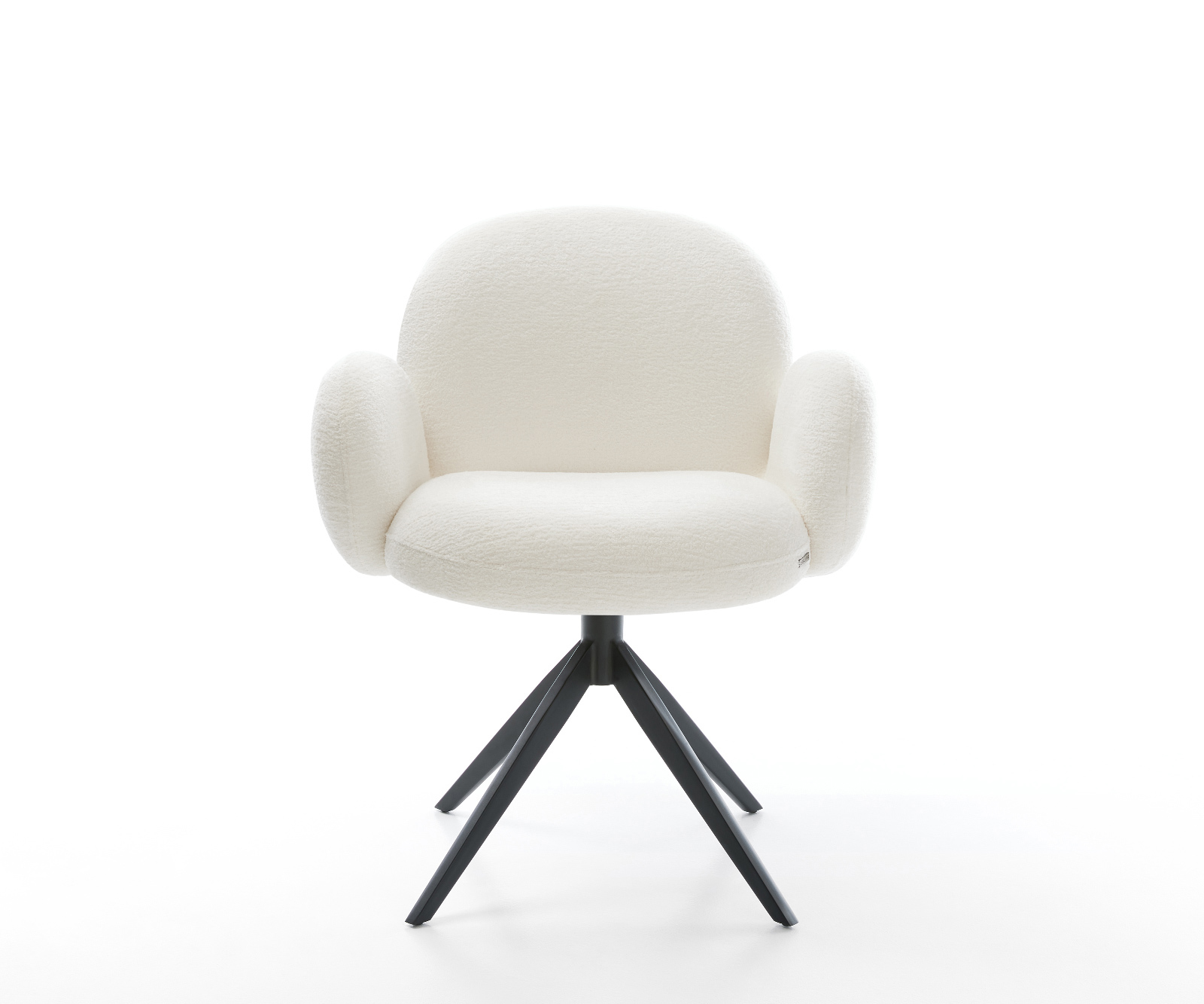 Jídelní židle Nube-Flex s područkami bouclé měkký béžová křížová podnož široká černá 360° otočný houpací funkce taštičkové pružiny - Obrázek 2