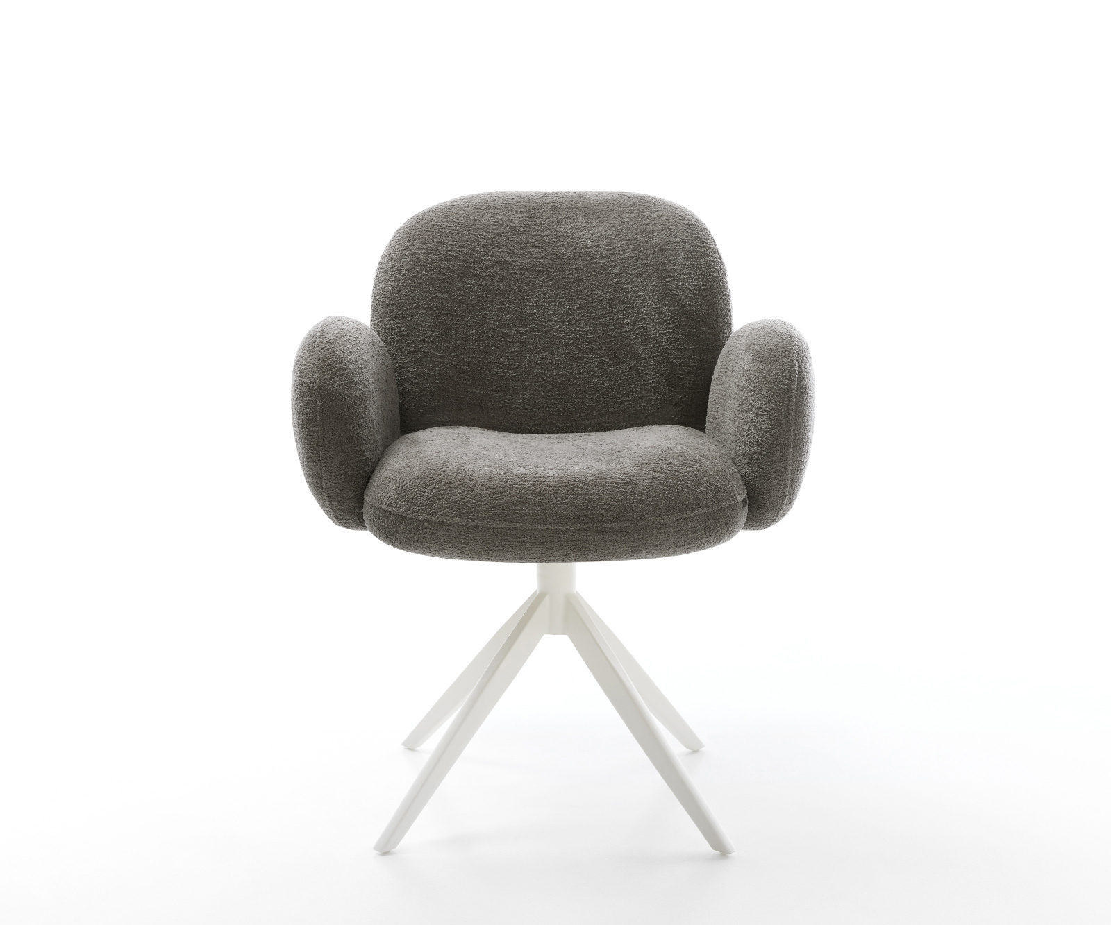 Jídelní židle Nube-Flex s područkami bouclé měkký tmavě béžová křížová podnož široká bílá otočná 360° houpací funkce taštičkové pružiny - Obrázek 2