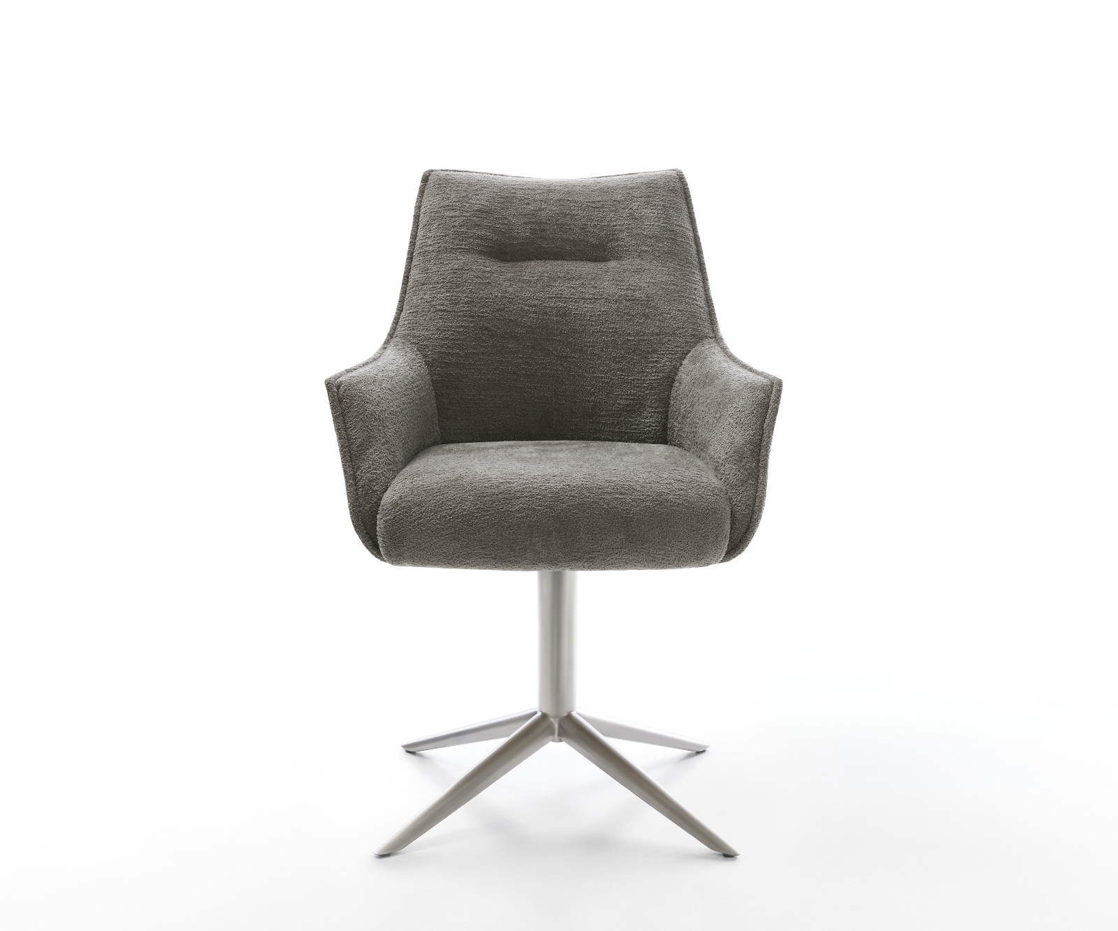 Jídelní židle Alja-Flex s područkami bouclé měkký tmavě béžová křížová podnož nerezová ocel 360° otočný houpací funkce taštičkové pružiny - Obrázek 2