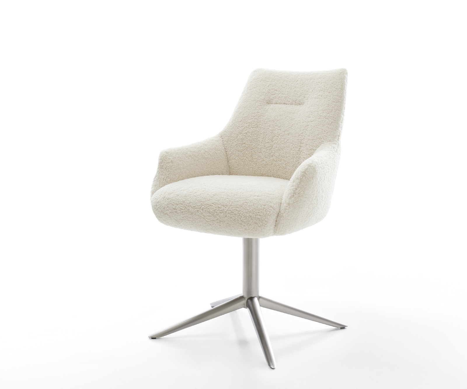 Jídelní židle Alja-Flex s područkami plyšový manšestr béžová křížová podnož nerezová ocel 360° otočný houpací funkce taštičkové pružiny