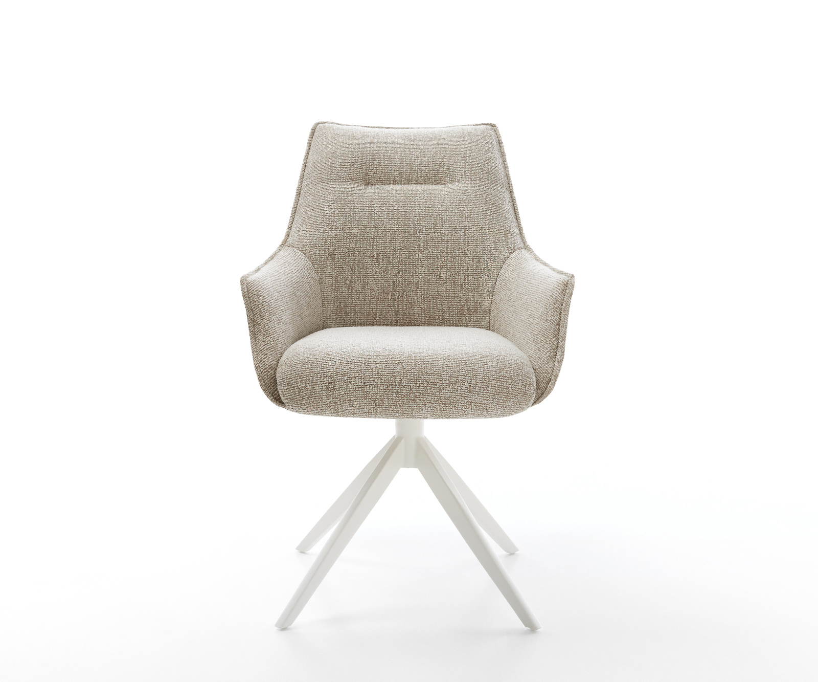 Jídelní židle Alja-Flex s područkami látka Měkký béžová křížová podnož široká bílá otočný 360° houpací funkce taštičkové pružiny - Obrázek 2