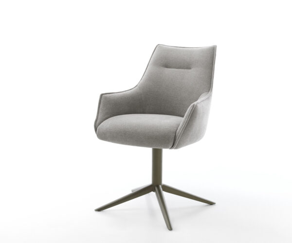 Jídelní židle Alja-Flex s područkami potahová látka Měkký šedá křížová podnož Titanová barva 360° otočný houpací funkce taštičkové pružiny