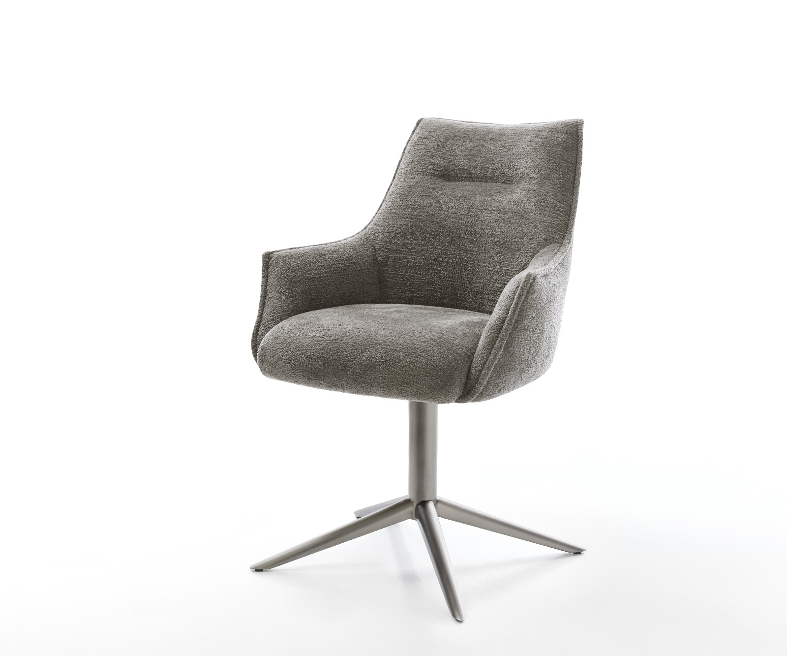 Jídelní židle Alja-Flex s područkami bouclé měkký tmavě béžová křížová podnož grafit 360° otočný houpací funkce taštičkové pružiny