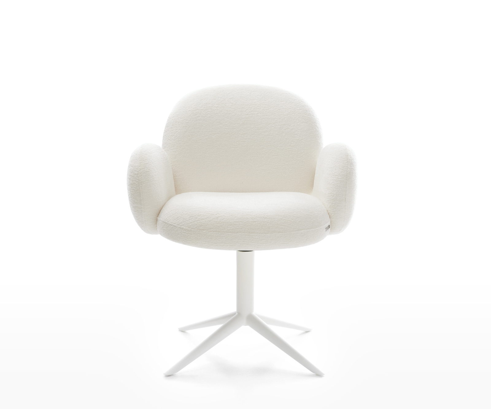 Jídelní židle Nube-Flex s područkami bouclé měkký béžová podnož křížová bílá 360° otočný houpací funkce taštičkové pružiny - Obrázek 2