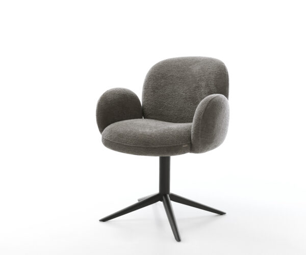 Jídelní židle Nube-Flex s područkami bouclé měkký tmavě béžová křížová podnož černá 360° otočný houpací funkce taštičkové pružiny