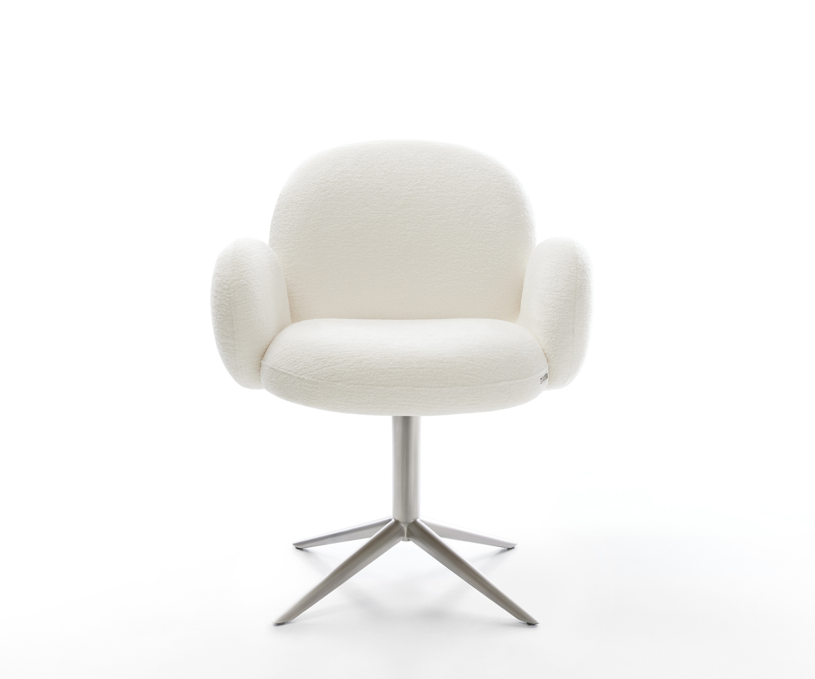 Jídelní židle Nube-Flex s područkami bouclé měkký béžová podnož křížová nerezová ocel 360° otočný houpací funkce taštičkové pružiny - Obrázek 2