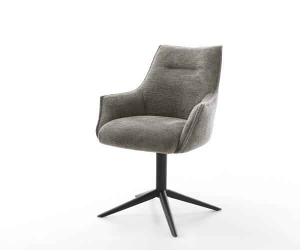 Jídelní židle Alja-Flex s područkami bouclé měkký tmavě béžová křížová podnož černá 360° otočný houpací funkce taštičkové pružiny