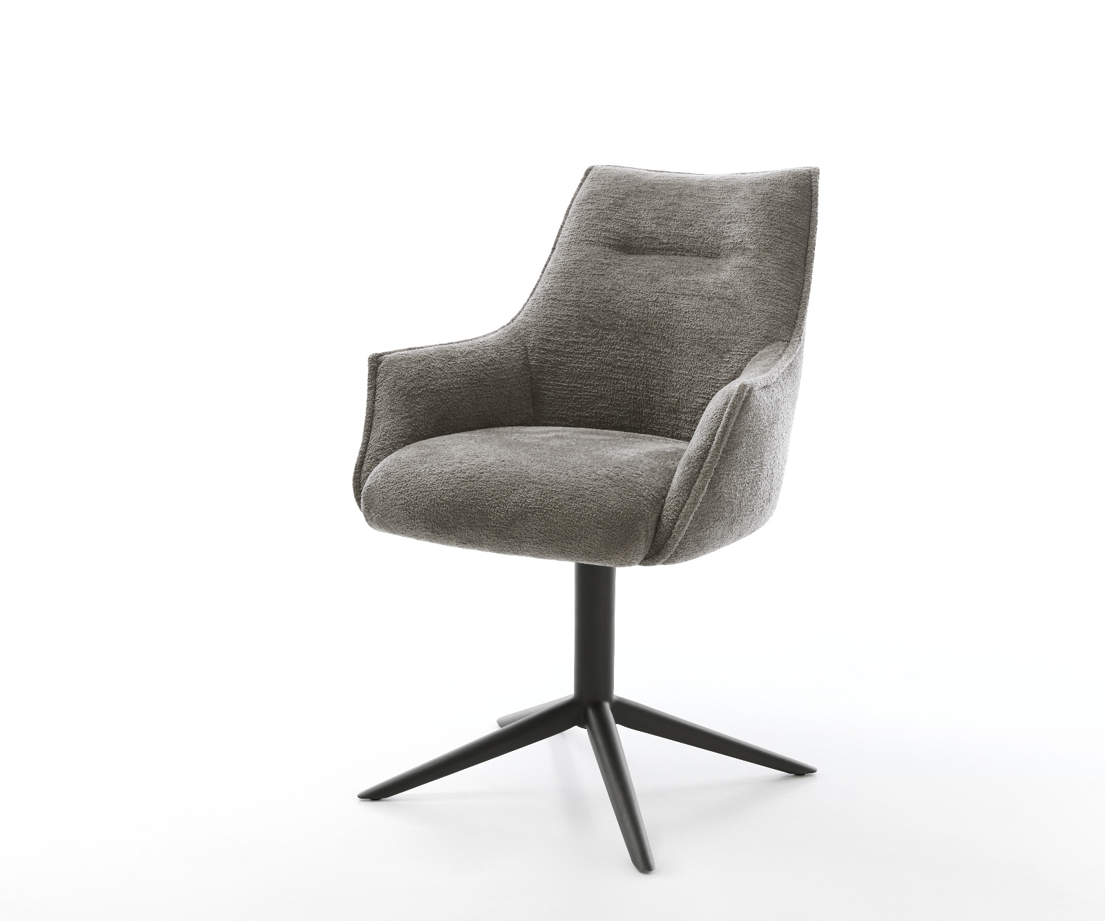 Jídelní židle Alja-Flex s područkami bouclé měkký tmavě béžová křížová podnož černá 360° otočný houpací funkce taštičkové pružiny