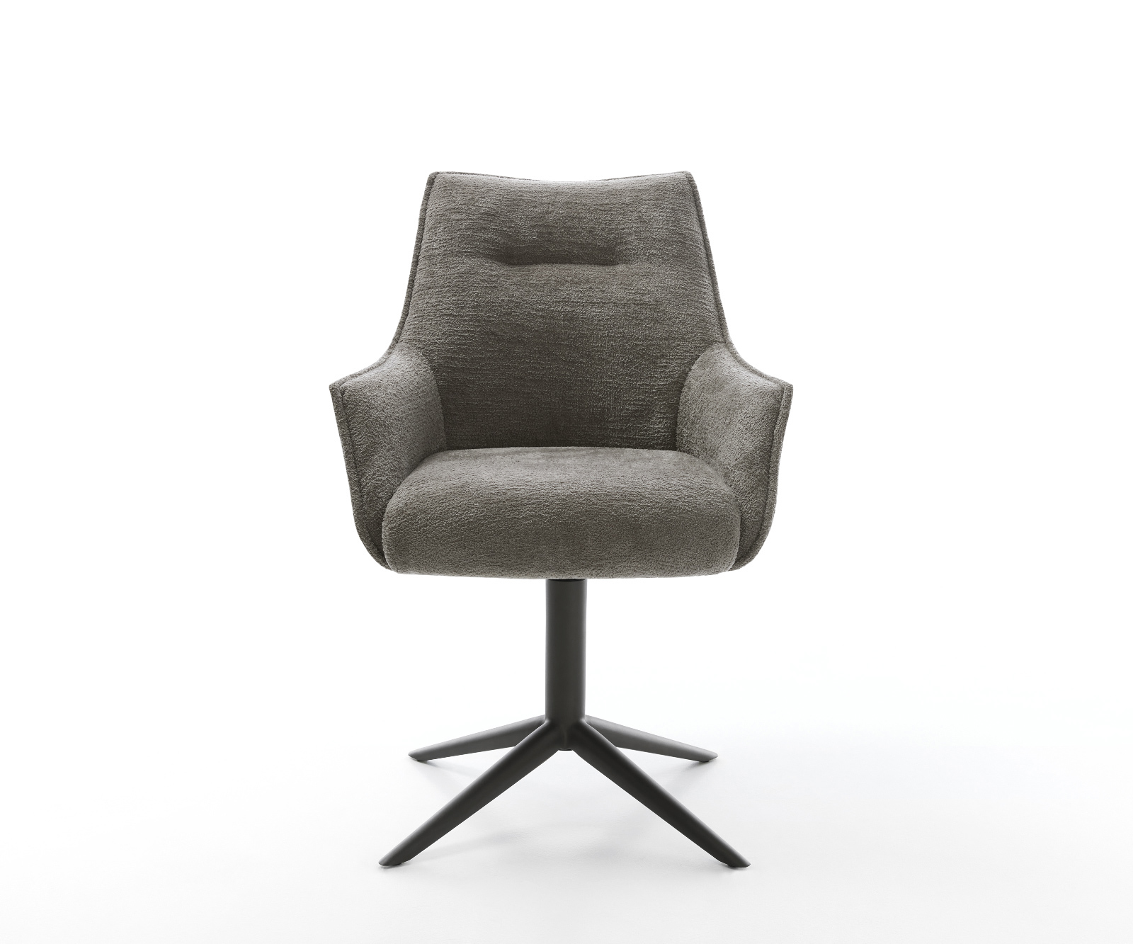 Jídelní židle Alja-Flex s područkami bouclé měkký tmavě béžová křížová podnož černá 360° otočný houpací funkce taštičkové pružiny - Obrázek 2