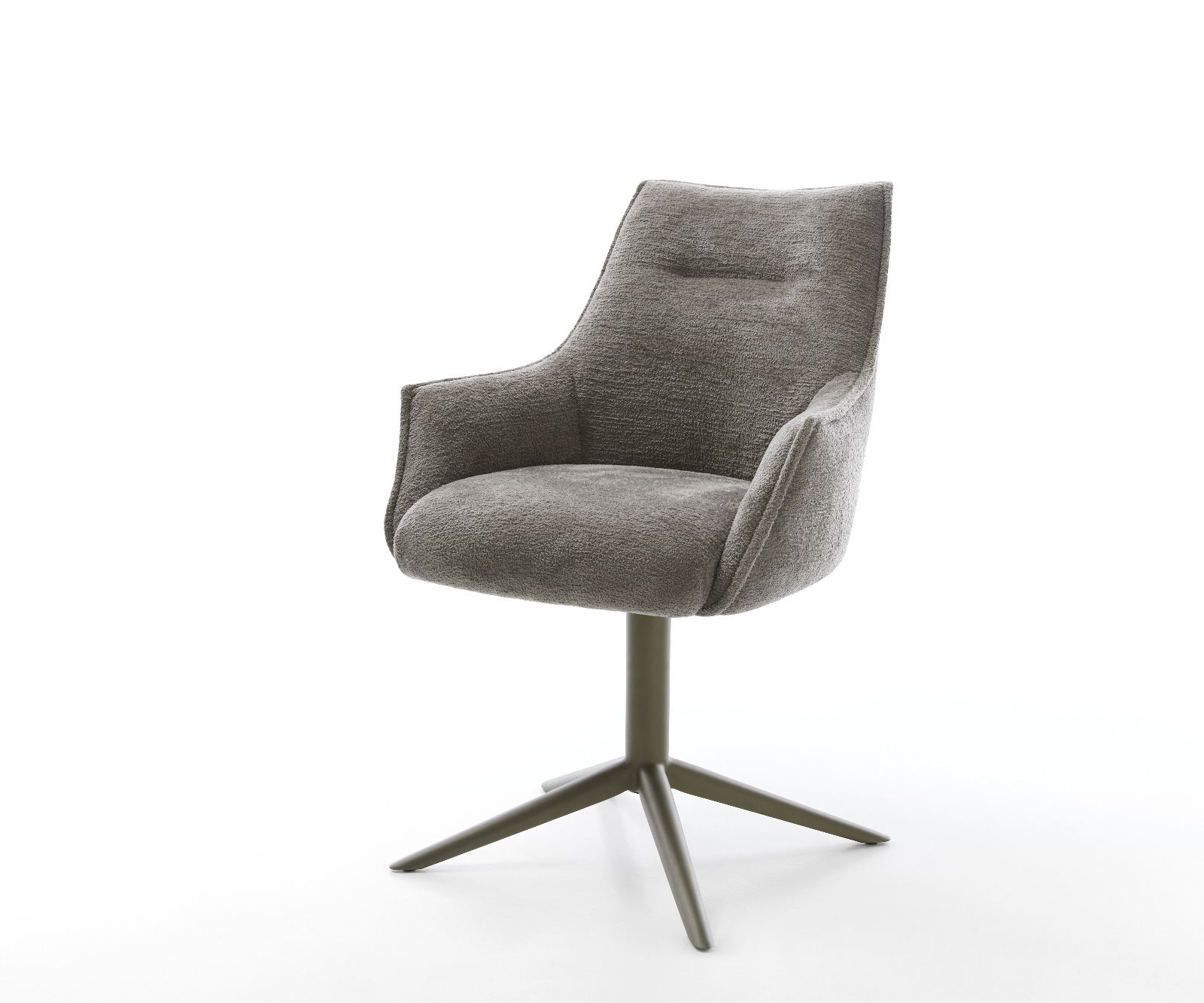 Jídelní židle Alja-Flex s područkami bouclé měkký tmavě béžová křížová podnož titanová barva 360° otočný houpací funkce taštičkové pružiny