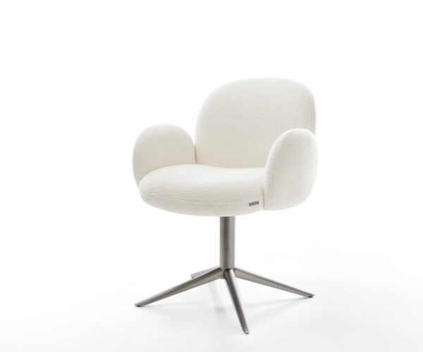 Jídelní židle Nube-Flex s područkami bouclé měkký béžová křížová podnož grafitová 360° otočný houpací funkce taštičkové pružiny