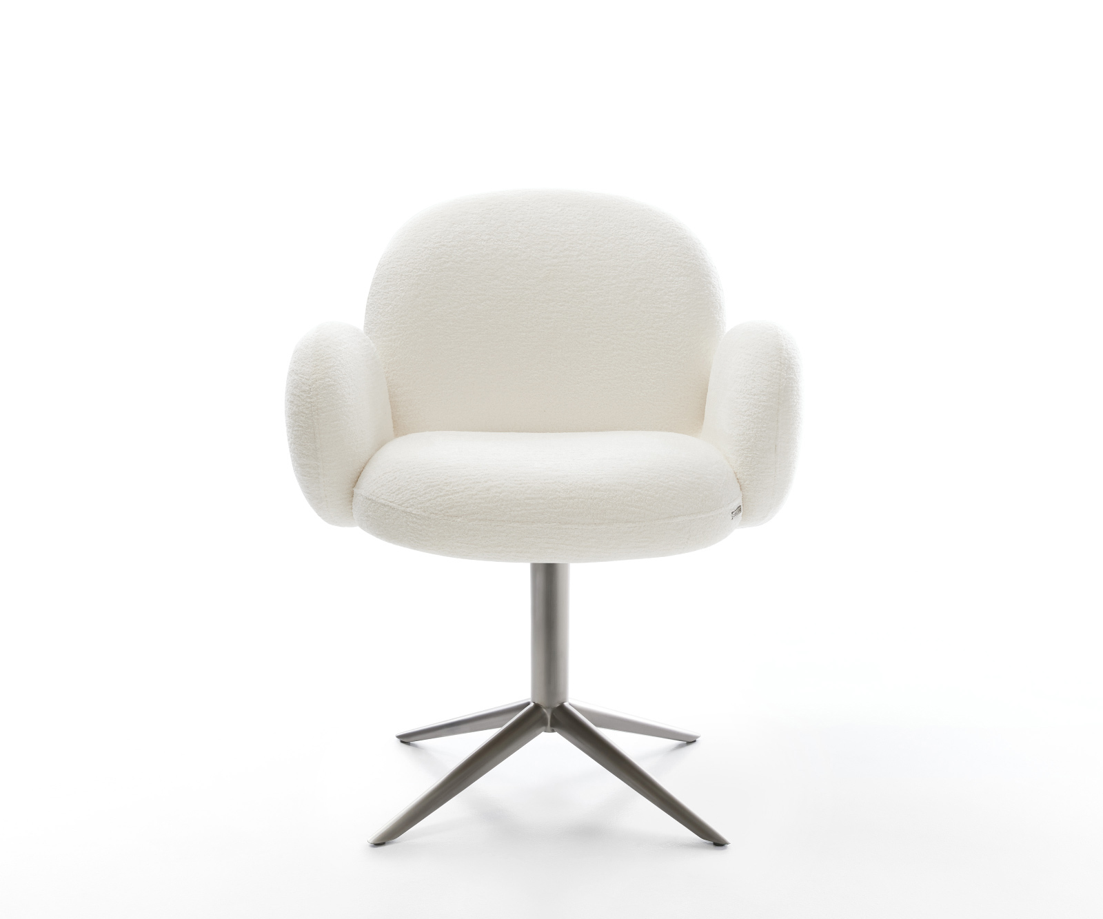 Jídelní židle Nube-Flex s područkami bouclé měkký béžová křížová podnož grafitová 360° otočný houpací funkce taštičkové pružiny - Obrázek 2