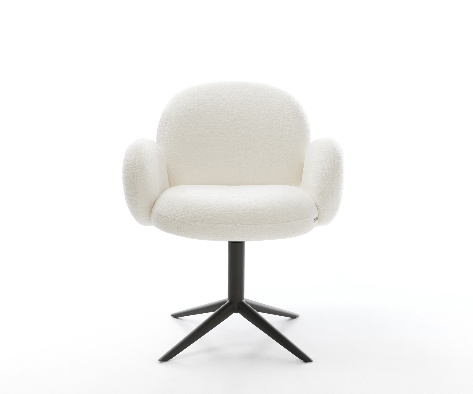 Jídelní židle Nube-Flex s područkami bouclé měkký béžová křížová podnož černá 360° otočný houpací funkce taštičkové pružiny - Obrázek 2