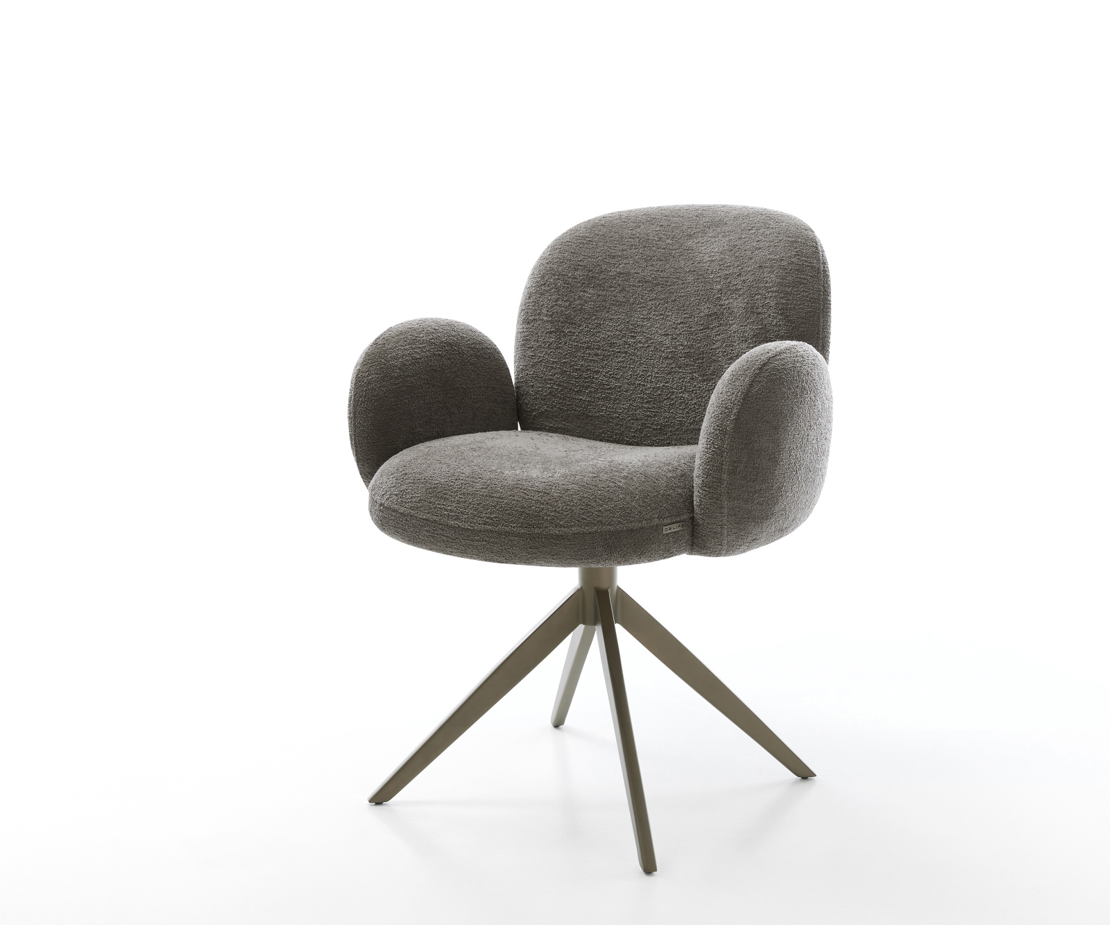 Jídelní židle Nube-Flex s područkami bouclé měkký tmavě béžová křížová podnož široká titanová barva 360° otočný houpací funkce taštičkové pružiny