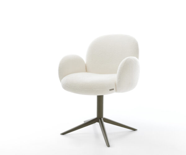 Jídelní židle Nube-Flex s područkami bouclé měkký béžová křížová podnož titanová barva 360° otočný houpací funkce taštičkové pružiny