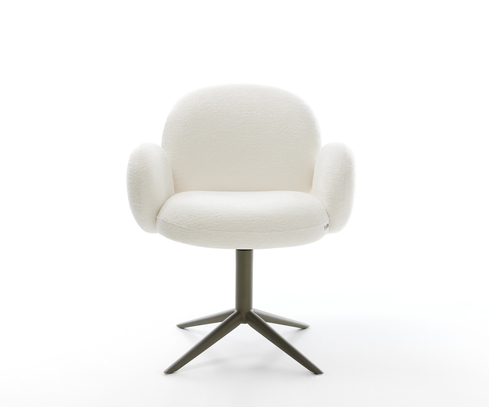 Jídelní židle Nube-Flex s područkami bouclé měkký béžová křížová podnož titanová barva 360° otočný houpací funkce taštičkové pružiny - Obrázek 2