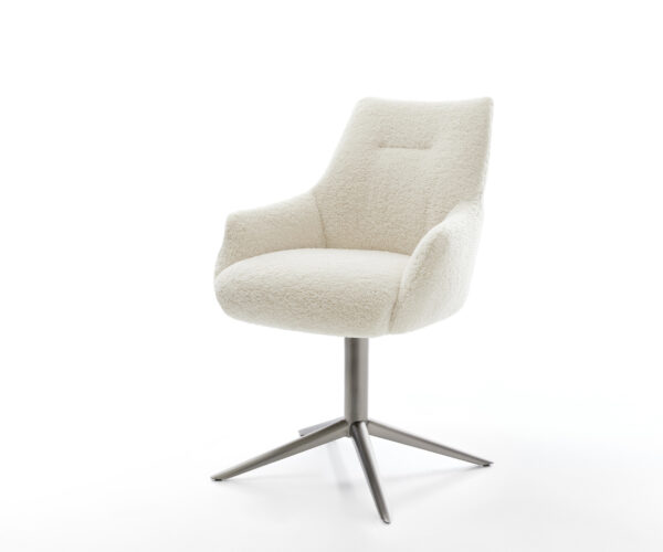 Jídelní židle Alja-Flex s područkami plyšový manšestr béžová křížová podnož grafit 360° otočný houpací funkce taštičkové pružiny