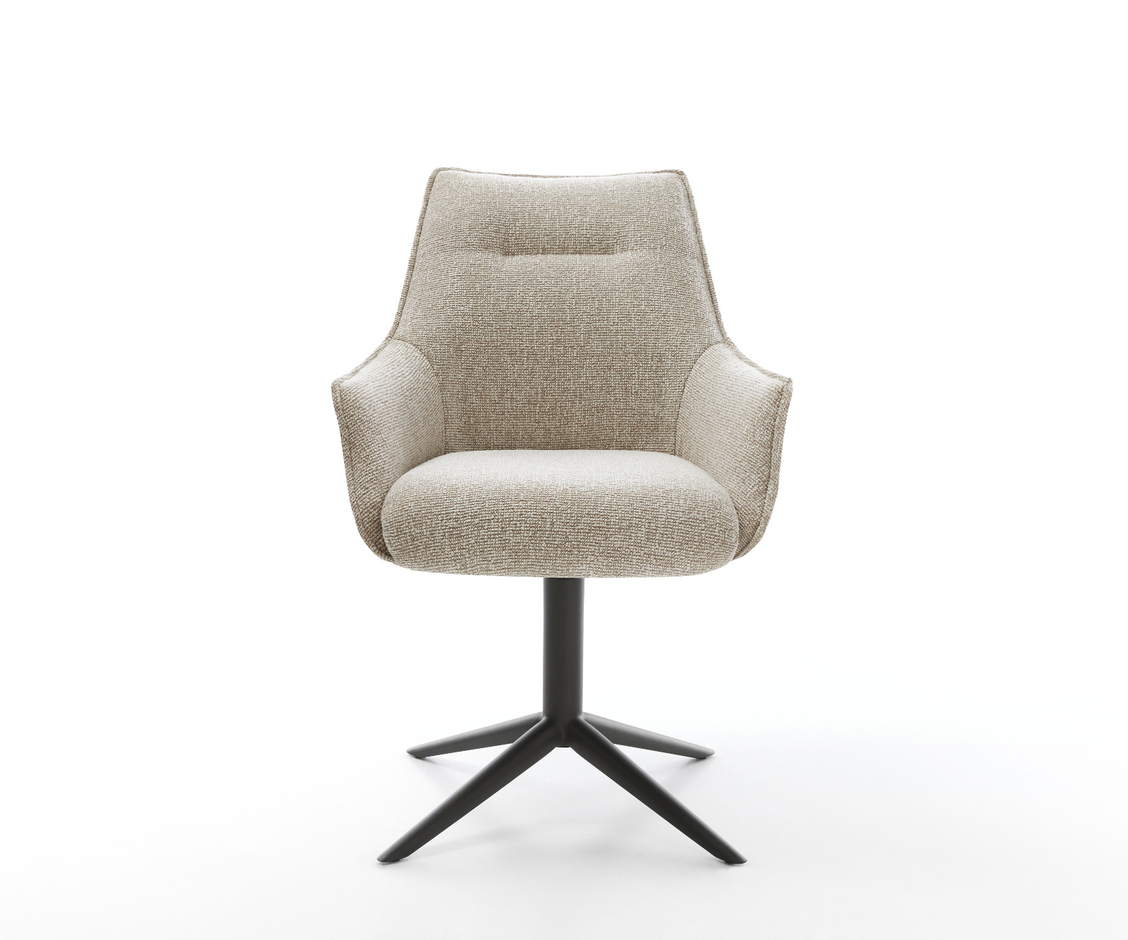 Jídelní židle Alja-Flex s područkami látka Měkký béžová křížová podnož černá 360° otočný houpací funkce taštičkové pružiny - Obrázek 2