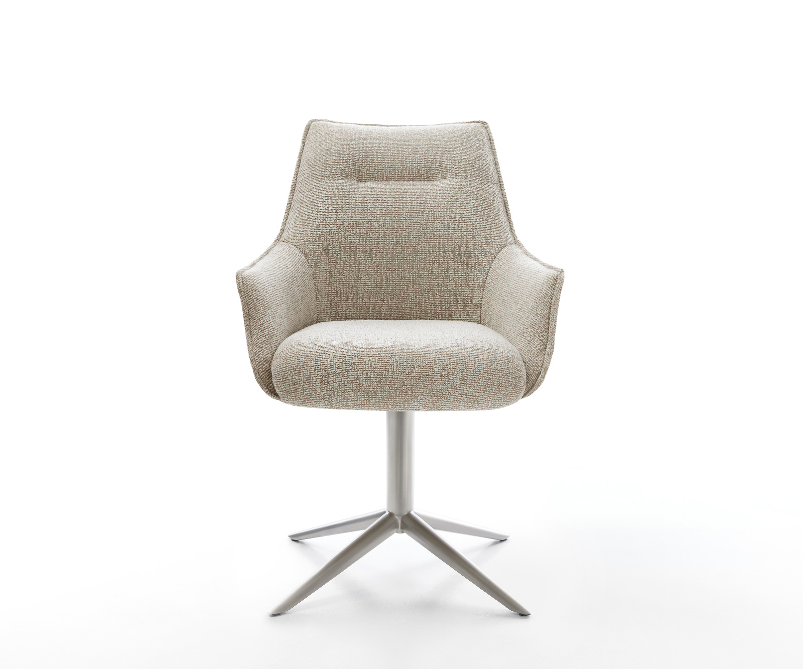 Jídelní židle Alja-Flex s područkami látka Měkký béžová křížová podnož nerezová ocel 360° otočný houpací funkce taštičkové pružiny - Obrázek 2