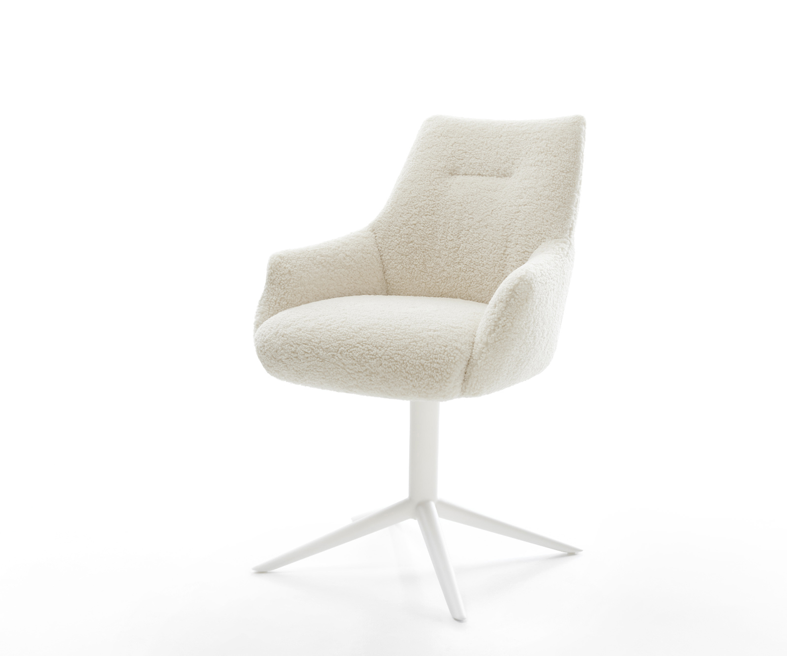 Jídelní židle Alja-Flex s područkami plyšový manšestr béžová křížová podnož bílá 360° otočný houpací funkce taštičkové pružiny