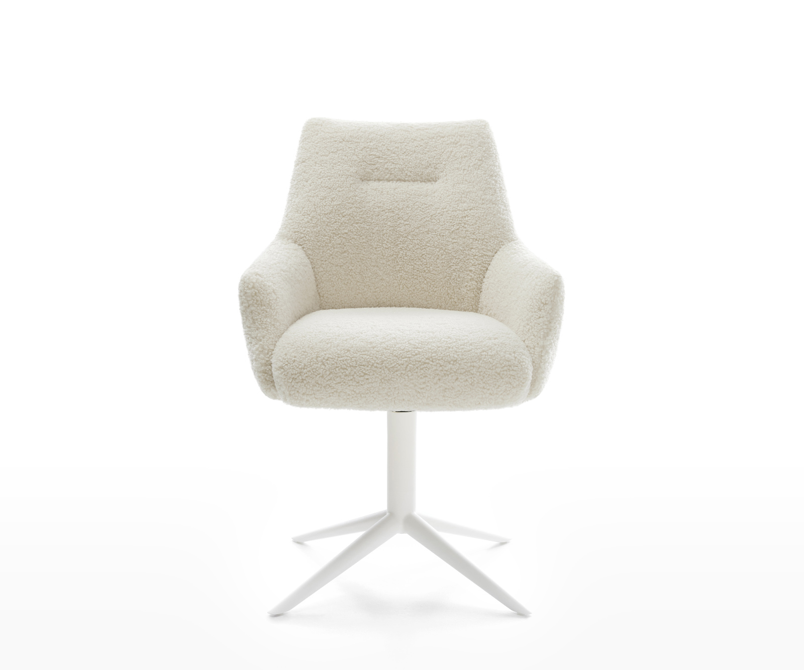 Jídelní židle Alja-Flex s područkami plyšový manšestr béžová křížová podnož bílá 360° otočný houpací funkce taštičkové pružiny - Obrázek 2