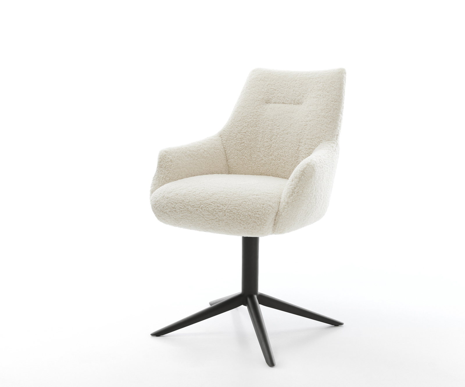 Jídelní židle Alja-Flex s područkami plyšový manšestr béžová křížová podnož černá 360° otočný houpací funkce taštičkové pružiny