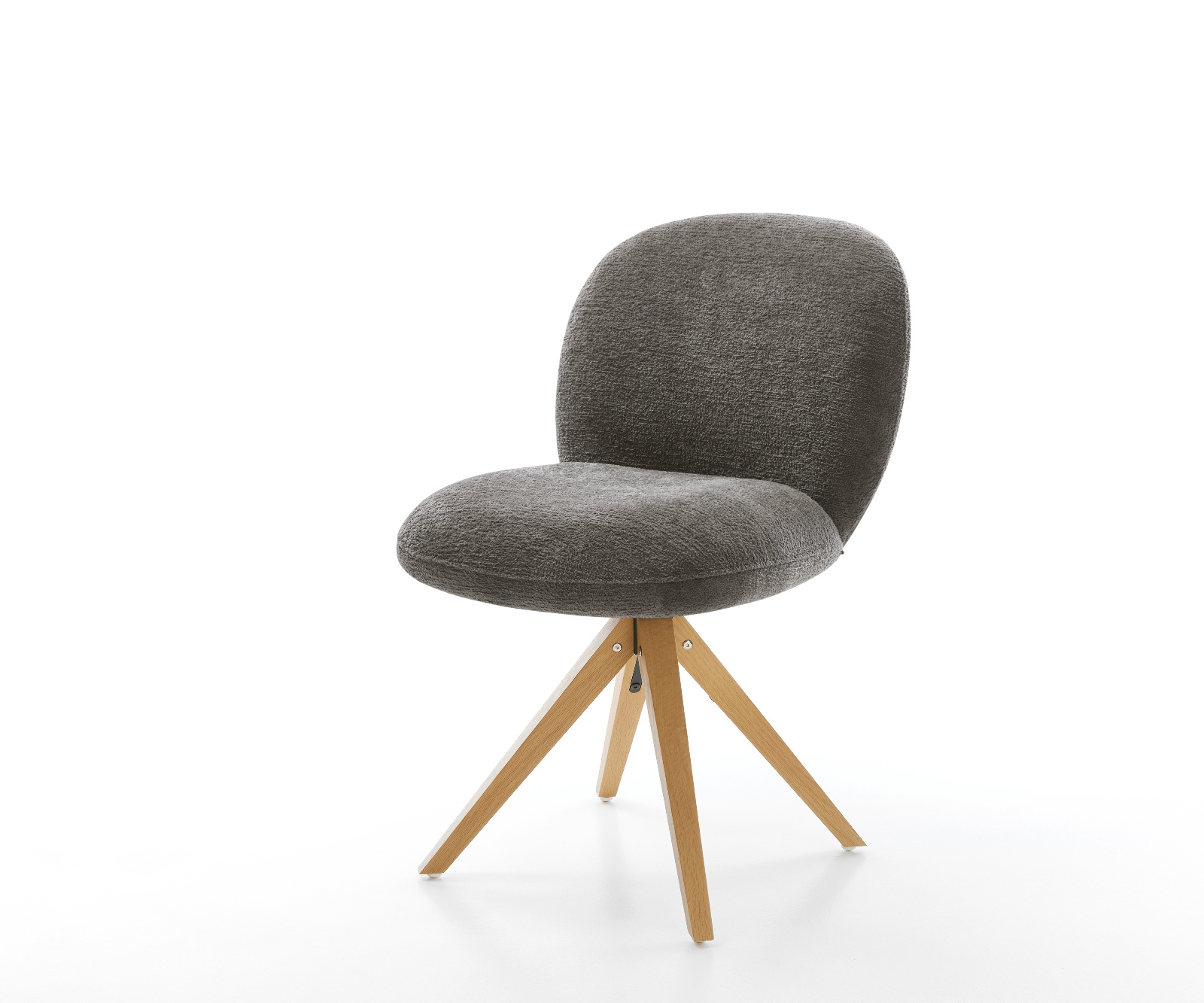 Jídelní židle Nube-Flex bouclé měkký tmavě béžová dřevěná podnož hranatá přírodní 180° otočný taštičkové pružiny