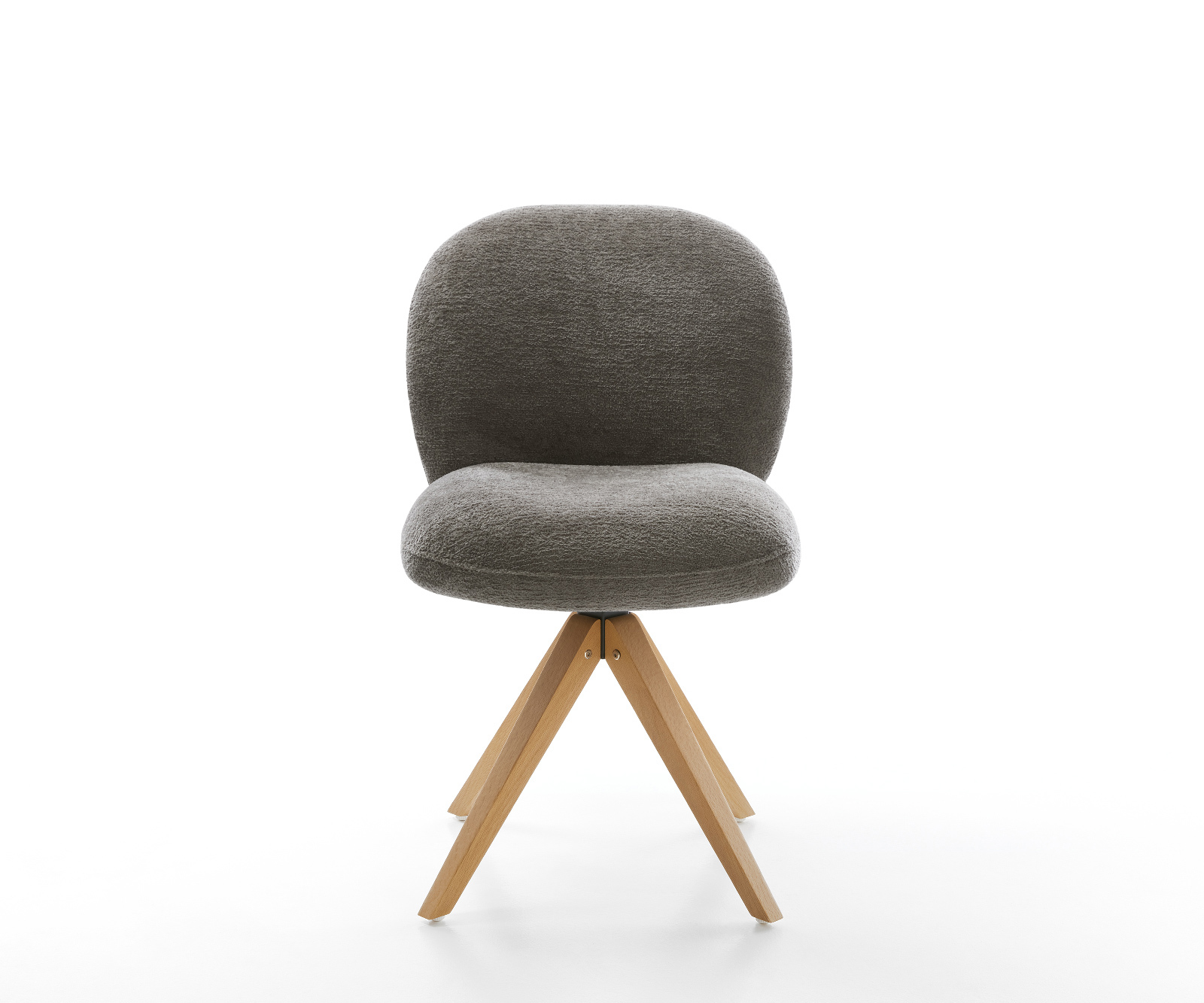 Jídelní židle Nube-Flex bouclé měkký tmavě béžová dřevěná podnož hranatá přírodní 180° otočný taštičkové pružiny - Obrázek 2