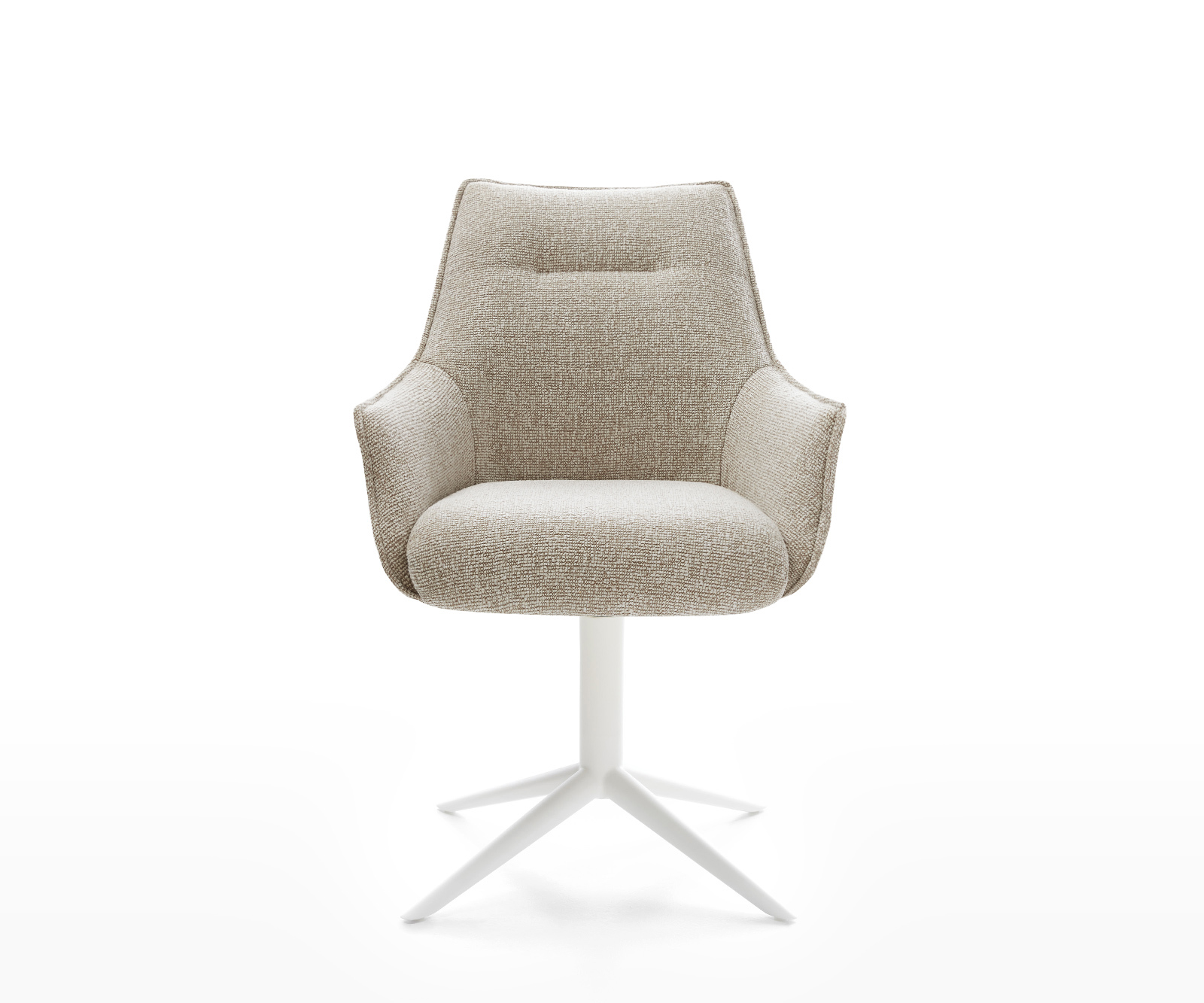 Jídelní židle Alja-Flex s područkami látka Měkký béžová křížová podnož bílá 360° otočný houpací funkce taštičkové pružiny - Obrázek 2