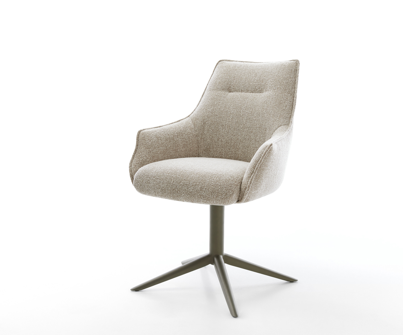 Jídelní židle Alja-Flex s područkami látka Měkký béžová křížová podnož Titanová barva 360° otočný houpací funkce taštičkové pružiny