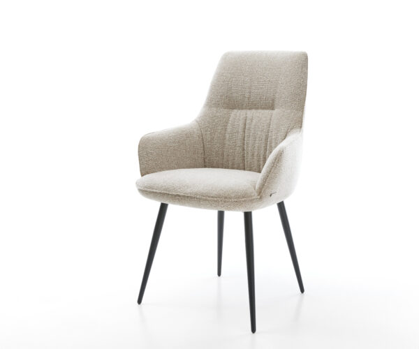 Jídelní židle Zelia-Flex s područkami látka Měkký béžová 4-nohá zúžená černá taštičkové pružiny