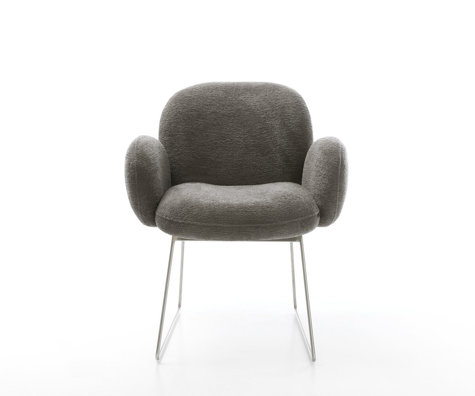 Jídelní židle Nube-Flex s područkami bouclé měkký tmavě béžová tenká podnož nerezová ocel taštičkové pružiny - Obrázek 2