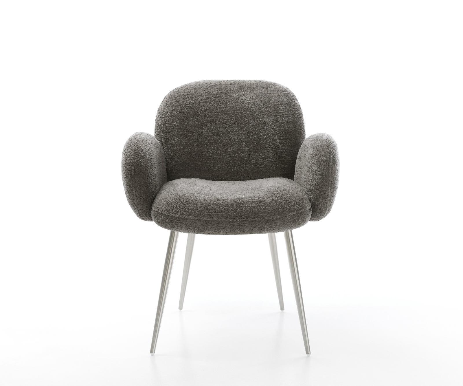 Jídelní židle Nube-Flex s područkami bouclé měkký tmavě béžová 4-nohá zúžená nerezová ocel taštičkové pružiny - Obrázek 2