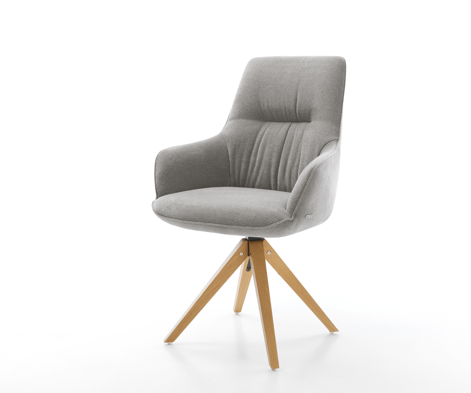 Jídelní židle Zelia-Flex s područkami potahová látka Měkký šedá dřevěná podnož hranatá přírodní 180° otočný taštičkové pružiny