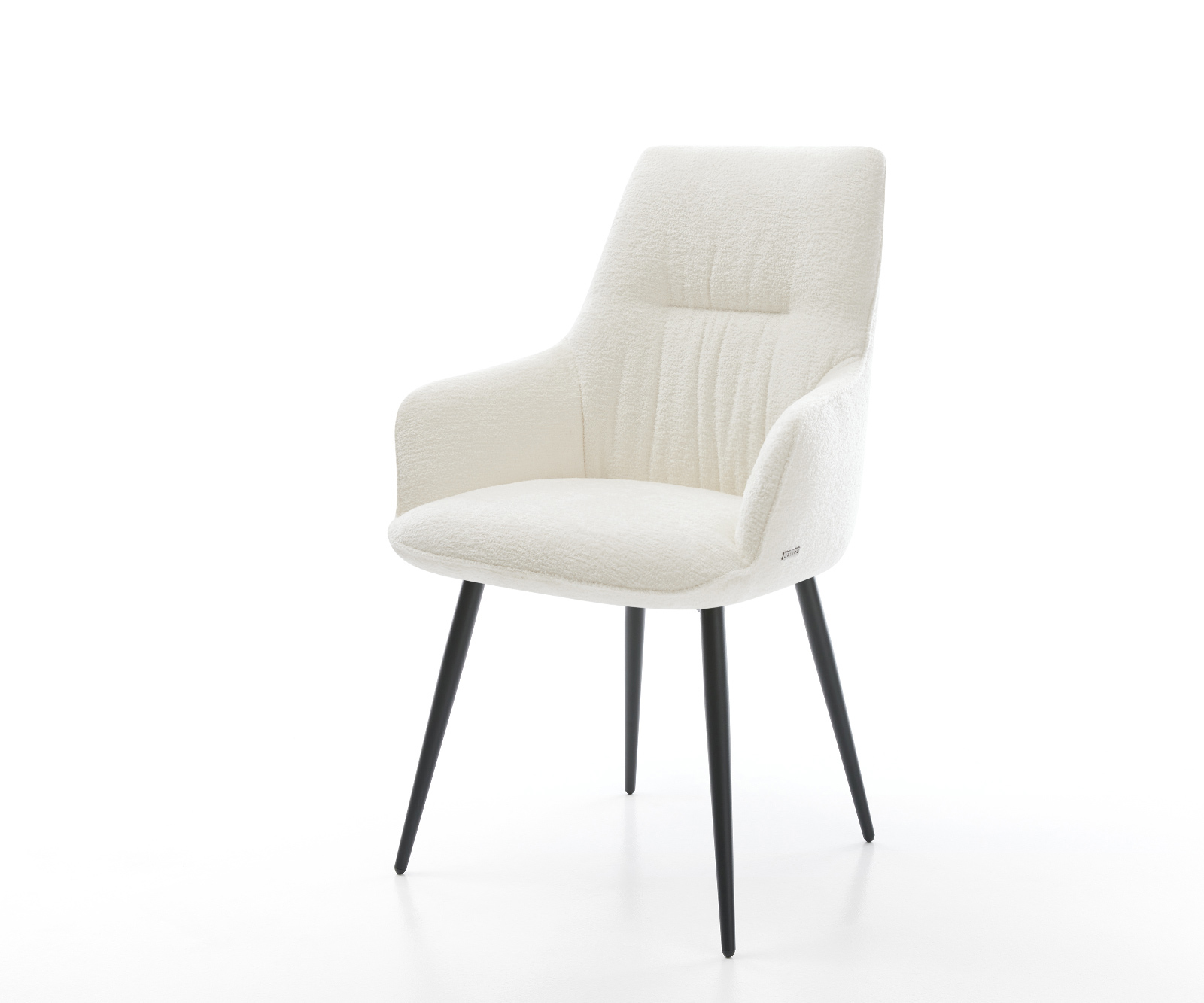Jídelní židle Zelia-Flex s područkami bouclé měkký béžová 4 nohy zúžené černá taštičkové pružiny
